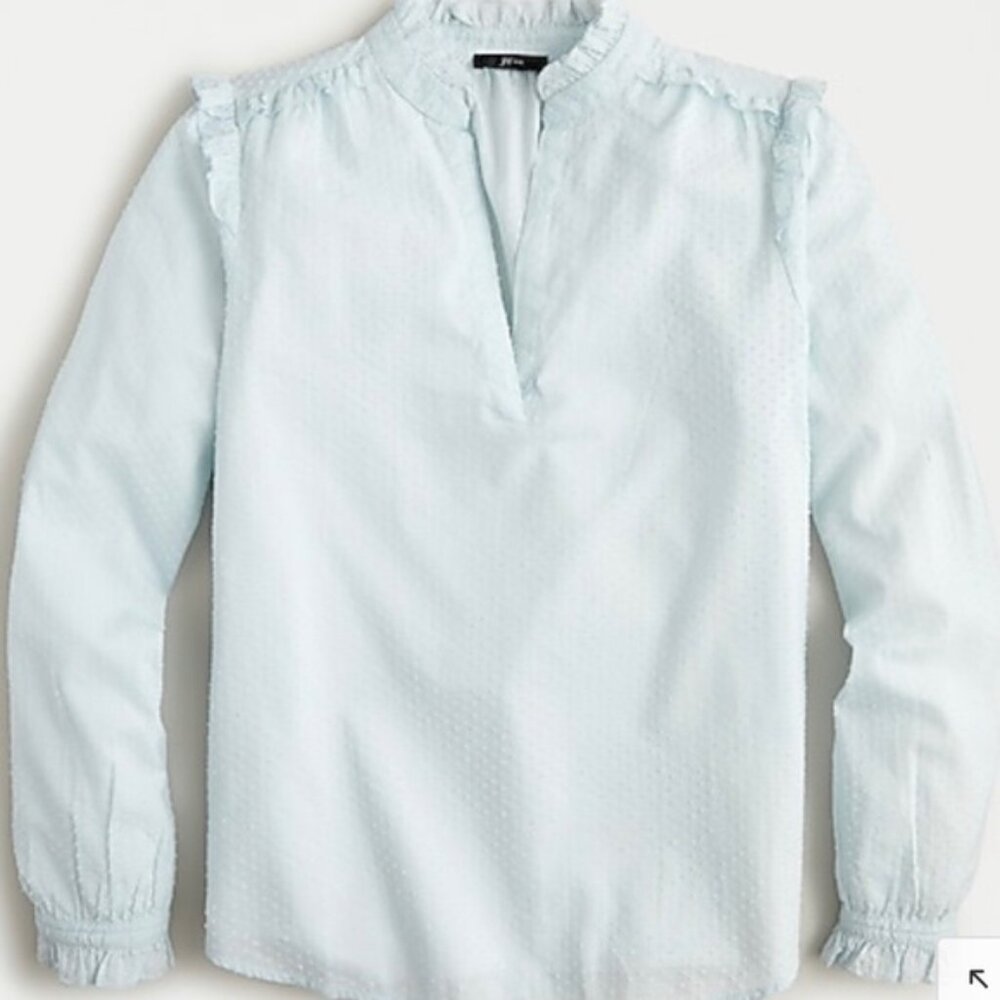 J. Crew ruffle trim v neck popover in clip dot